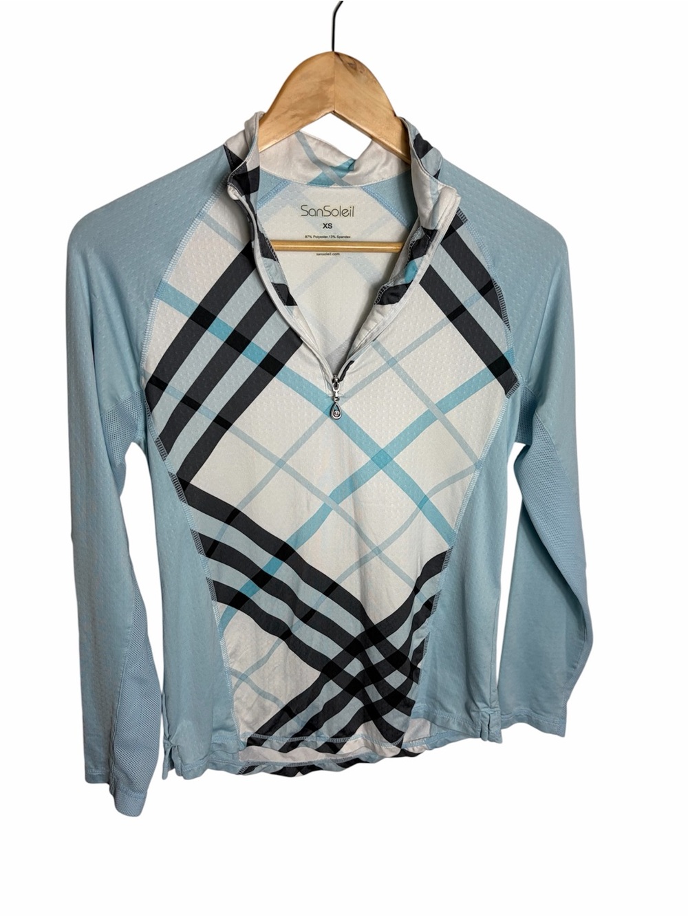 SanSoleil mock neck blue & black mesh long sleeve quarter zip golf blouse  XS